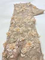 NI.AI kain renda bunga elegan kain renda payet manik-manik pernikahan 3D bunga mutiara renda kain poliester untuk pengantin