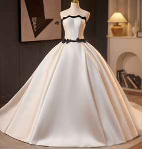 <span class=keywords><strong>Robe</strong></span> <span class=keywords><strong>de</strong></span> mariée bustier en satin, coupe princesse, avec bordure noire et nœud, dos lacé, élégante <span class=keywords><strong>pour</strong></span> <span class=keywords><strong>cérémonie</strong></span> <span class=keywords><strong>de</strong></span> <span class=keywords><strong>mariage</strong></span> - Product Image 3