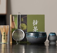 Ensemble de 5 bols à matcha en céramique émaillée, Chawan japonais avec bec verseur, fouet en bambou Chasen, tamis, logo personnalisé, coffret cadeau pour le thé matcha