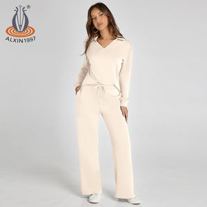 Completo Casual Alxin Personalizzato con Ricamo, Tuta con Polo e Pantaloni a Gamba Larga, <span class=keywords><strong>Abbigliamento</strong></span> <span class=keywords><strong>Donna</strong></span> in Maglia <span class=keywords><strong>Taglie</strong></span> Forti - Product Image 4