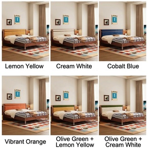 Lit moderne en bois massif de chêne avec tête de lit fine et coussin moelleux, style Bauhaus français, tailles Queen/King/Full, pour chambre à coucher - Product Image 5