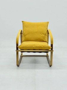 Fauteuil lounge en cuir style <span class=keywords><strong>selle</strong></span> <span class=keywords><strong>de</strong></span> <span class=keywords><strong>cheval</strong></span>, en acier doré, design Mid-Century Modern, <span class=keywords><strong>avec</strong></span> base métallique, pour salon domestique - Product Image 4