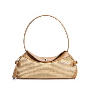 <span class=keywords><strong>Sac</strong></span> à <span class=keywords><strong>bandoulière</strong></span> de luxe en paille tressée avec patchwork en cuir véritable, sacs <span class=keywords><strong>bandoulière</strong></span> vintage <span class=keywords><strong>pour</strong></span> femme, sacs à main d'été <span class=keywords><strong>pour</strong></span> la plage - Product Image 1