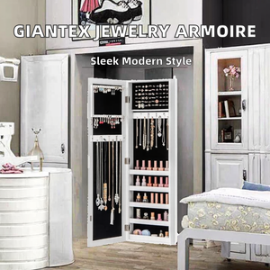 Armoire à bijoux en verre moderne <span class=keywords><strong>Giantex</strong></span> avec miroir pleine longueur, organisateur mural, porte magnétique et grand rangement pour boucles d'oreilles - Product Image 2