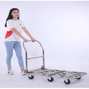 Kereta lipat 6 roda baja tahan karat, kereta tangan troli tempat tidur datar besar untuk bergerak dengan rem - Product Image 1