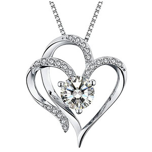 Collana con Ciondolo a Cuore in Argento 925 Placcato Rodio con Cristalli e Strass, Catena a Maglia Quadrata, Gioiello Romantico da Donna per Fidanzamento - Product Image 1