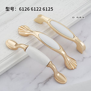 European Style Ceramic Cabinet Handle White Rose Gold Zinc Alloy Drawer <b>Wardrobe</b> Door Hardware 6118 6107 - Product Image 4