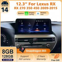 Autoradio Android 14 OEM 12,3 pouces avec CarPlay, Android Auto intégré, GPS pour Lexus RX/RX270/RX350/RX450 2009-2015