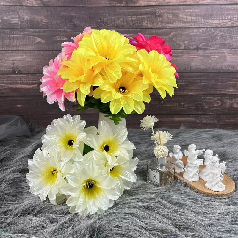 China Supplier Wholesale 6 Heads Artificial Mum Funeral Sympathy Flowers for Decorations