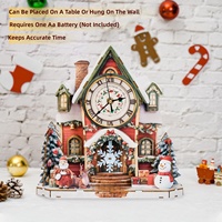 Jam Dinding Rumah Natal Puzzle Kayu 3D DIY, Jam Quartz dengan Mekanisme Lepas Pasang, Dekorasi Rumah Natal, Kerajinan Rakitan, Hadiah