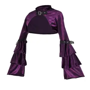 Veste gothique à manches longues évasées en Satin violet à volants victorien boléro pour femmes, court manteau Steampunk Corset Sexy Costume vêtements d'extérieur