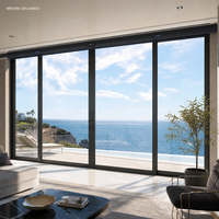 Porte coulissante minimaliste en aluminium Meixin Orlando, cadre fin, verre trempé pleine vue, insonorisée, intérieur chambre, extérieur
