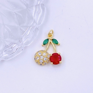 Colgante de Latón Chapado en Oro de 18K con Diseño de Fresas y Gemas Rojas para la Elaboración de Collares de Mujer - Product Image 3