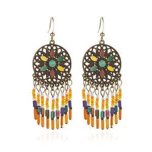 Pendientes Largos de Aleación <span class=keywords><strong>con</strong></span> Borlas Estilo Bohemio Étnico para Mujer, Accesorios de Fotografía para Vacaciones y Viajes, Venta al por Mayor para Regalo de Cumpleaños - Product Image 3