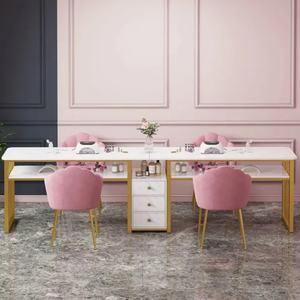 Nail <b>Salon</b> Set Metal Long Tables Vanity Makeup Marble Manicure <b>Furniture</b> Set Nail Table - Product Image 3