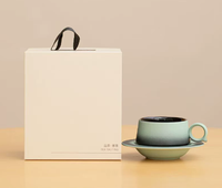 Ensemble tasse et soucoupe en céramique couleur unie dégradée, design rétro américain de luxe léger, coffret cadeau
