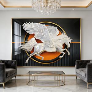 Moderna Decoración de Pared para Sala de Estudio o Comedor, Diseño de Alas de Caballo Blanco, Arte de Pared de Porcelana de Cristal con Luz LED - Product Image 6