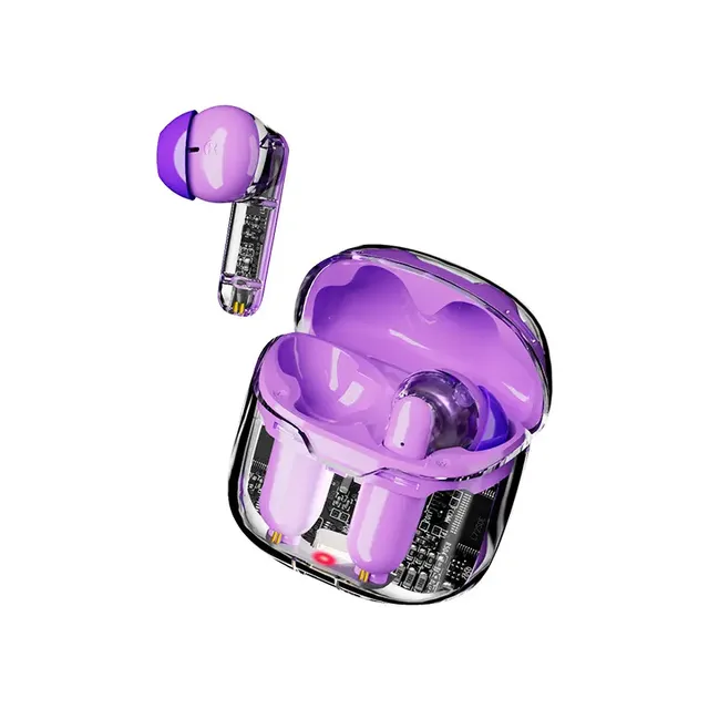 LED Power Display Mini Crystal in-Ear Earbuds with Charging Case Touch Control Built-in Mic Wireless Earphones Transparent