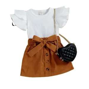 Yaz yeni pamuklu etek kız seti çocuk moda kıyafetleri çocuk butik giyim bebek elbise kız