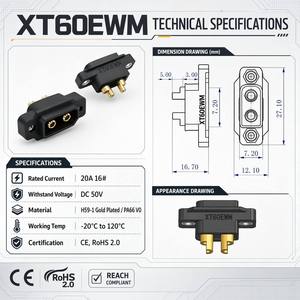 Conector XT60EW-M Impermeable con Tuerca, Enchapado en Oro Negro, 100% Original, Listo para Enviar, MOQ Bajo para Modelos de Aviones - Product Image 4