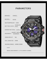 Jam Tangan Quartz Smael 8008 Custom Logo Sendiri, Gaya Sport Tahan Air, Dial Jam Tangan untuk Pria, Reloj Montre
