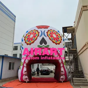 Airart Inflatables Fabriek Custom Skelet Head Vorm Opblaasbare Gigantische Halloween Tunnel