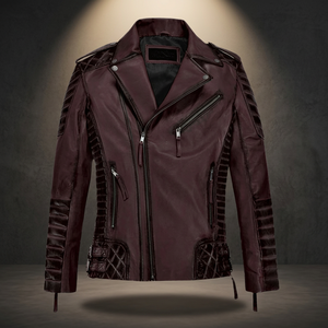 Blouson Moto Homme en Cuir Véritable Imperméable Coupe Slim Col Rabattable Fermeture Éclair Couleur Unie Hiver Broderie Service OEM - Product Image 3