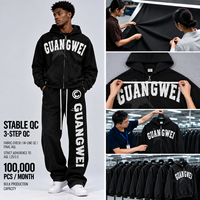 Setelan Training Berkualitas Tinggi Custom dengan Bordir Distressing, Setelan Hoodie dan Jaket Resleting untuk Pria dari Produsen