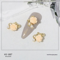 Paso Sico Camellia White Aurora Mini Flower Pearl Pave-Set Rhinestone Alloy Nails Accessories 10 Pieces