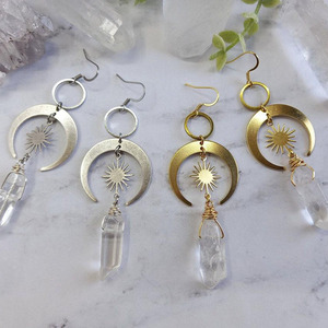 Pendientes colgantes <span class=keywords><strong>de</strong></span> cristal transparente Natural, Pendientes colgantes <span class=keywords><strong>de</strong></span> <span class=keywords><strong>luna</strong></span> <span class=keywords><strong>de</strong></span> cuarzo, pendientes DIY para mujer, joyería amada - Product Image 1