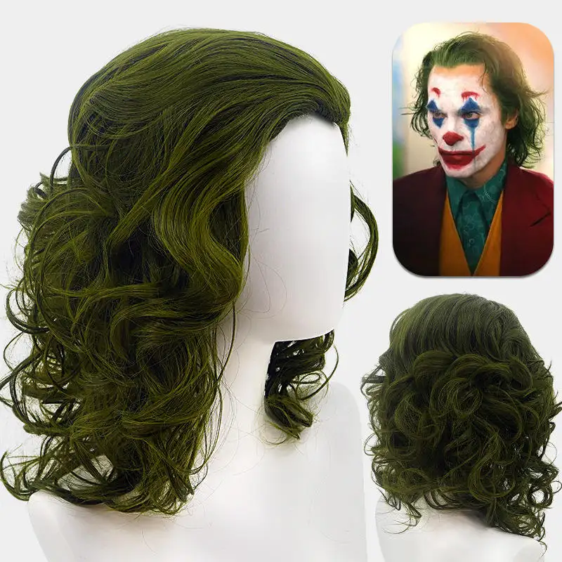 Atacado Cosplay Perucas Peruca Masculina para Coringa Masculino Curto Verde Encaracolado Perucas de Cabelo Sintético para Festa