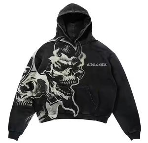 Sudadera con Capucha de Alta Calidad con Estampado Urbano de Hip-hop, Unisex, Moda de Verano, Diseño Casual con Gráfico de Calavera, 100% Algodón - Product Image 4