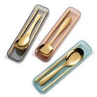 Ensemble de couverts portables en acier inoxydable 304 pour enfants, deux pièces, cuillère et baguettes, finition miroir, emballage en boîte transparente