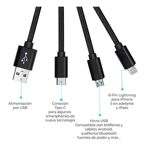Câble de charge 3-en-1 Micro USB Type-C pour téléphones mobiles, cordon de charge rapide universel multi-marques avec 3 ports USB, durable Brai - Product Image 4