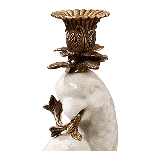 Luxury Fireplace Villa European <strong>White</strong> Ceramics Parrot Single <strong>Candlestick</strong> with Copper Base - Product Image 3