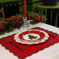 Napperons de table en lin élégants à bords festonnés, rouges, pour Noël, lavables, réutilisables, cadeaux de Noël pour la cuisine et la salle à manger