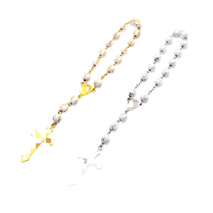 Bracelet chapelet transfrontalier en alliage de zinc doré blanc avec perles croix, bijou de baptême, cadeau unisexe, bracelet perlé tendance - Product Image 4