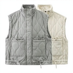 Chaqueta Varsity sin Mangas para Mujer, Nueva, con Patrón Sólido, de Satén de Algodón Lavado, Transpirable, con Cierre, Versátil, con Cuello Camisero, para Primavera - Product Image 3