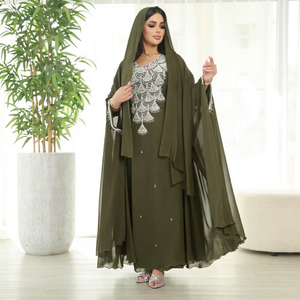 Wholesale Ethnic Wedding Evening Party Wear <b>Kaftan</b> Long Sleeve Floor Length Lightweight Plus Size Polyester Handmade <b>Sequined</b> - Product Image 1