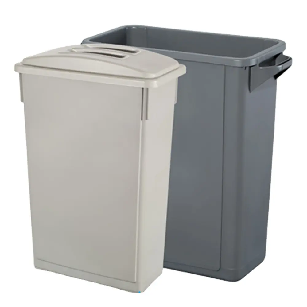 65L/15 gallon Thùng rác hình chữ nhật mỏng tiết kiệm không gian với nhiều nắp đậy khác nhau để tái chế rác nhà bếp vật liệu PP sử dụng thương mại