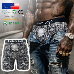 Sous-vêtements pour hommes à imprimé <span class=keywords><strong>floral</strong></span> de crâne gothique Noir et blanc Style tatouage Boxer respirant en gros Boxers sans couture pour hommes Trunks - Product Image 1