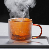 Tasse à café en verre borosilicate double couche avec poignée Design vintage isolé pour la maison ou la rentrée scolaire