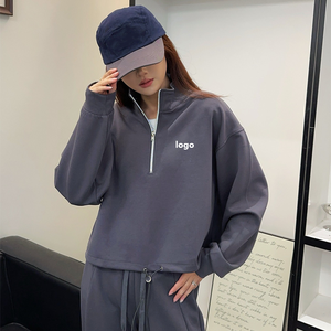 Nuova Collezione Autunnale: Felpa Sportiva da Donna in Cotone e Spandex con Motivo a Lettere in Rilievo, Mezza Zip, Maniche Lunghe, Collo Alto, Vestibilità Morbida e Slim Fit - Product Image 4