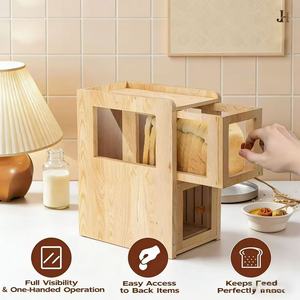 Wooden Bread <b>Storage</b> <b>Box</b> Double Layer <b>Drawer</b> Type Large Capacity Bamboo Wood Baking Toast <b>Box</b> - Product Image 2