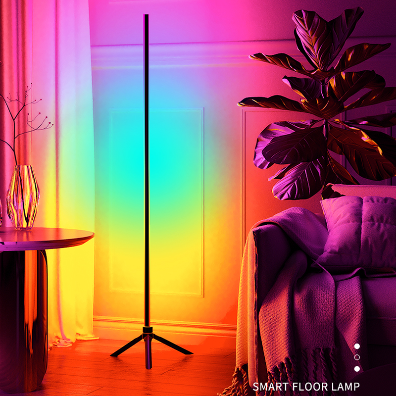 Modern Smart Changing Color Led Corner Tripod Light Rgb Floor Lamp Alexa With Remote Control