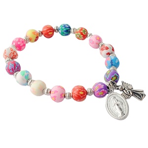 Braccialetto Cattolico <span class=keywords><strong>con</strong></span> Perline Rotonde Multicolore da 8mm, Medaglia della Vergine Maria e Ciondolo <span class=keywords><strong>Angelo</strong></span>, Gioielli Religiosi - Product Image 3
