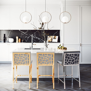 Contemporary Design Stylish Polished Kitchen Counter <strong>Stool</strong> with <strong>White</strong> Leather Cushioning for Home <strong>Bar</strong> - Product Image 5