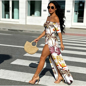 Robe longue décontractée d'été pour femme à imprimé tropical, épaules dénudées, taille haute, motif floral S M L XL XXL - Product Image 3