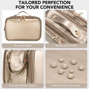 Bolsa de Maquillaje Portátil de Viaje para Mujeres y Niñas con Compartimento para Brochas, Bolsa de Cosméticos Vertical, Bolsa de Aseo - Product Image 3
