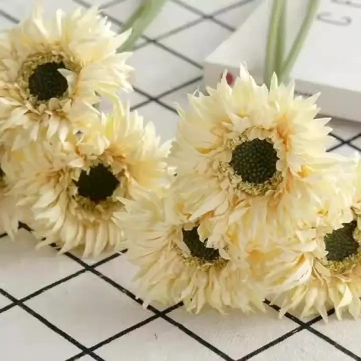 Buquê de flores artificiais de crisântemo com 3 ramos, buquê de flores artificiais de seda de 26 cm, crisântemos falsos para o dia das mães